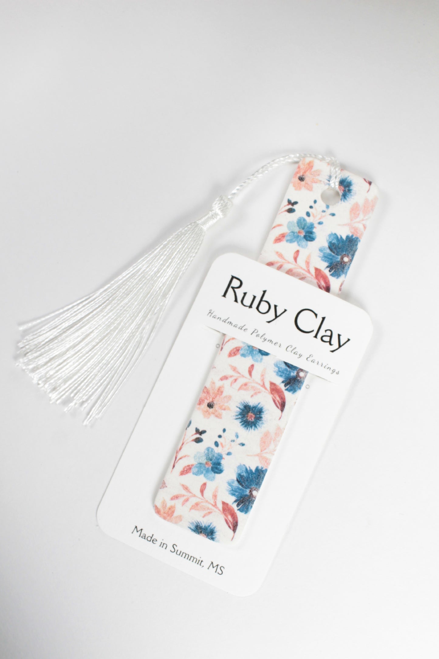 Blue Floral Bookmarks w/ Tassel