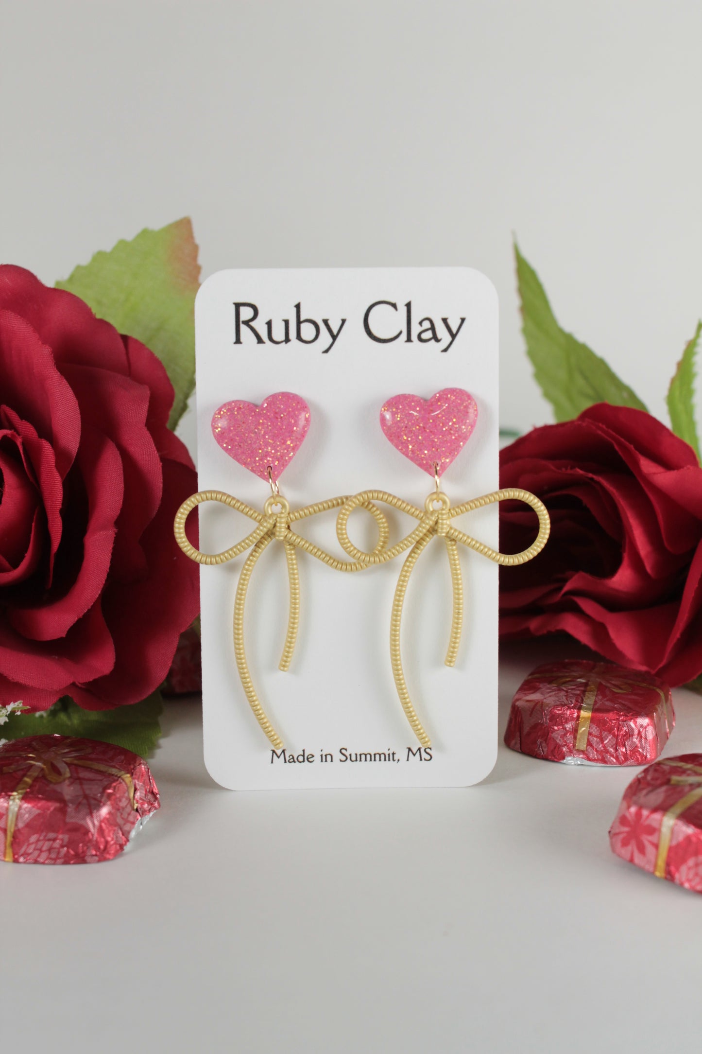 Pink Golden Bow Dangles