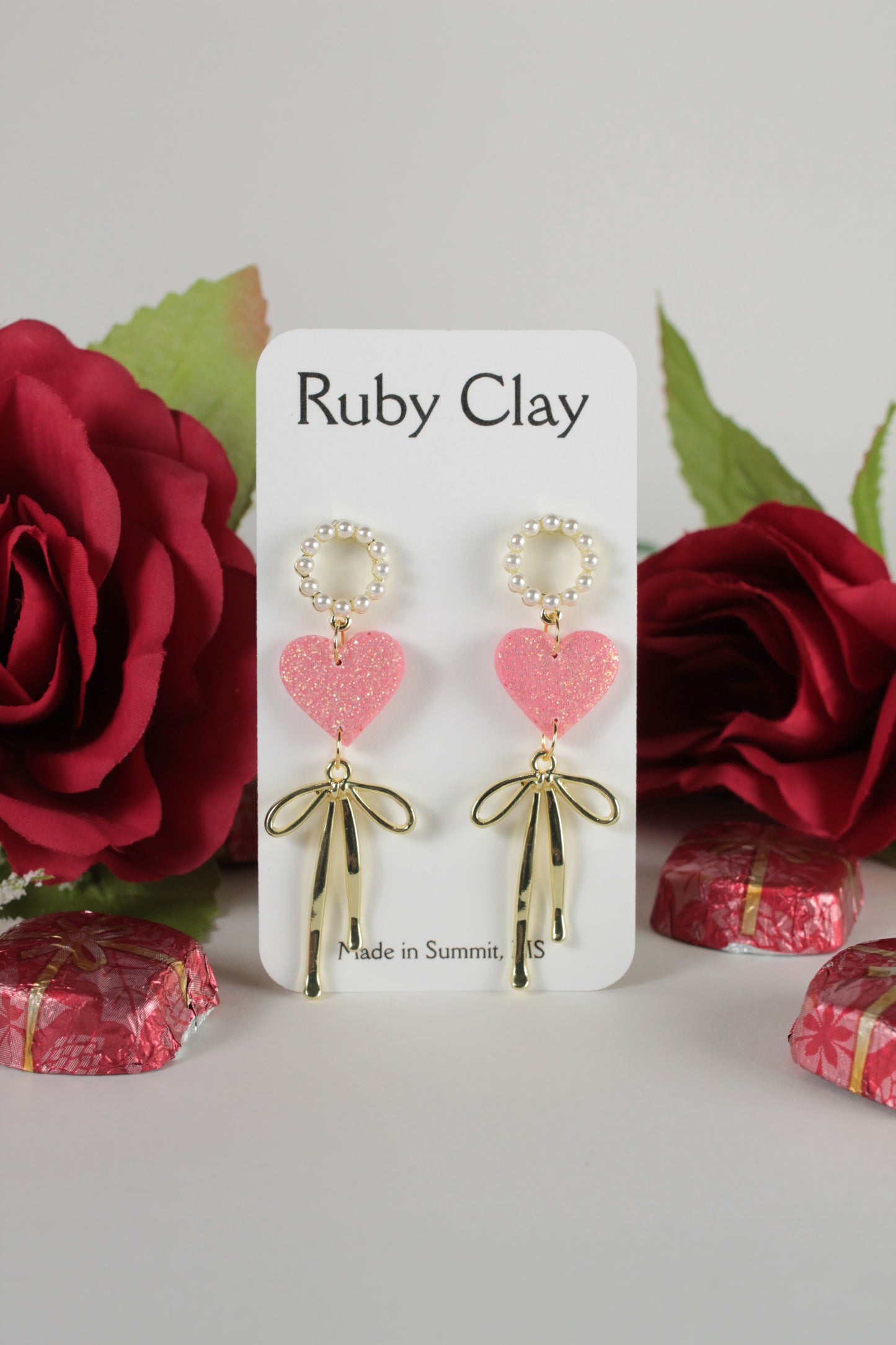 Pink Golden Bows w/Pearl