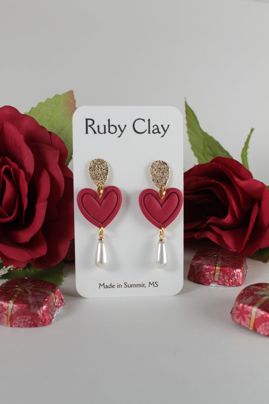 Heart Pearl Dangles (Pink & Red)