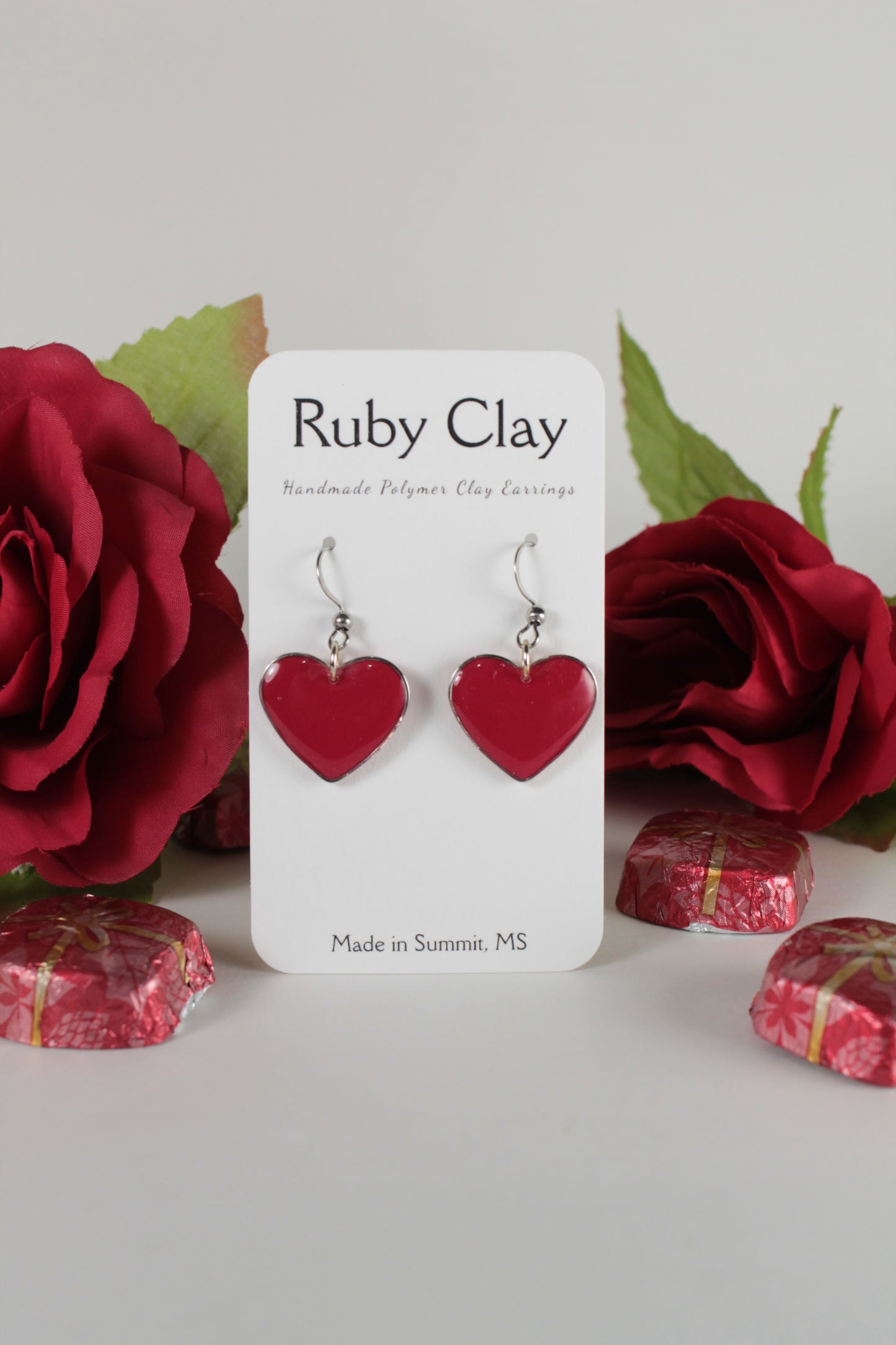 Silver Bezeled Red Hearts