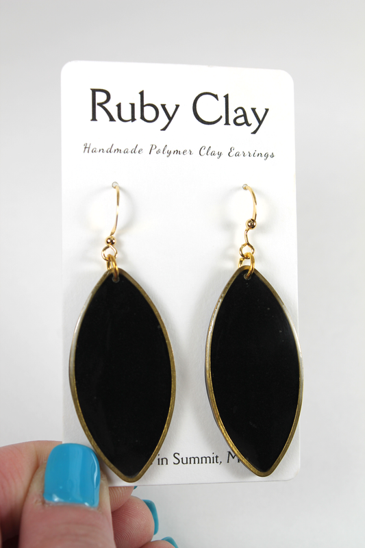 Golden Bezel Black Oval Dangles