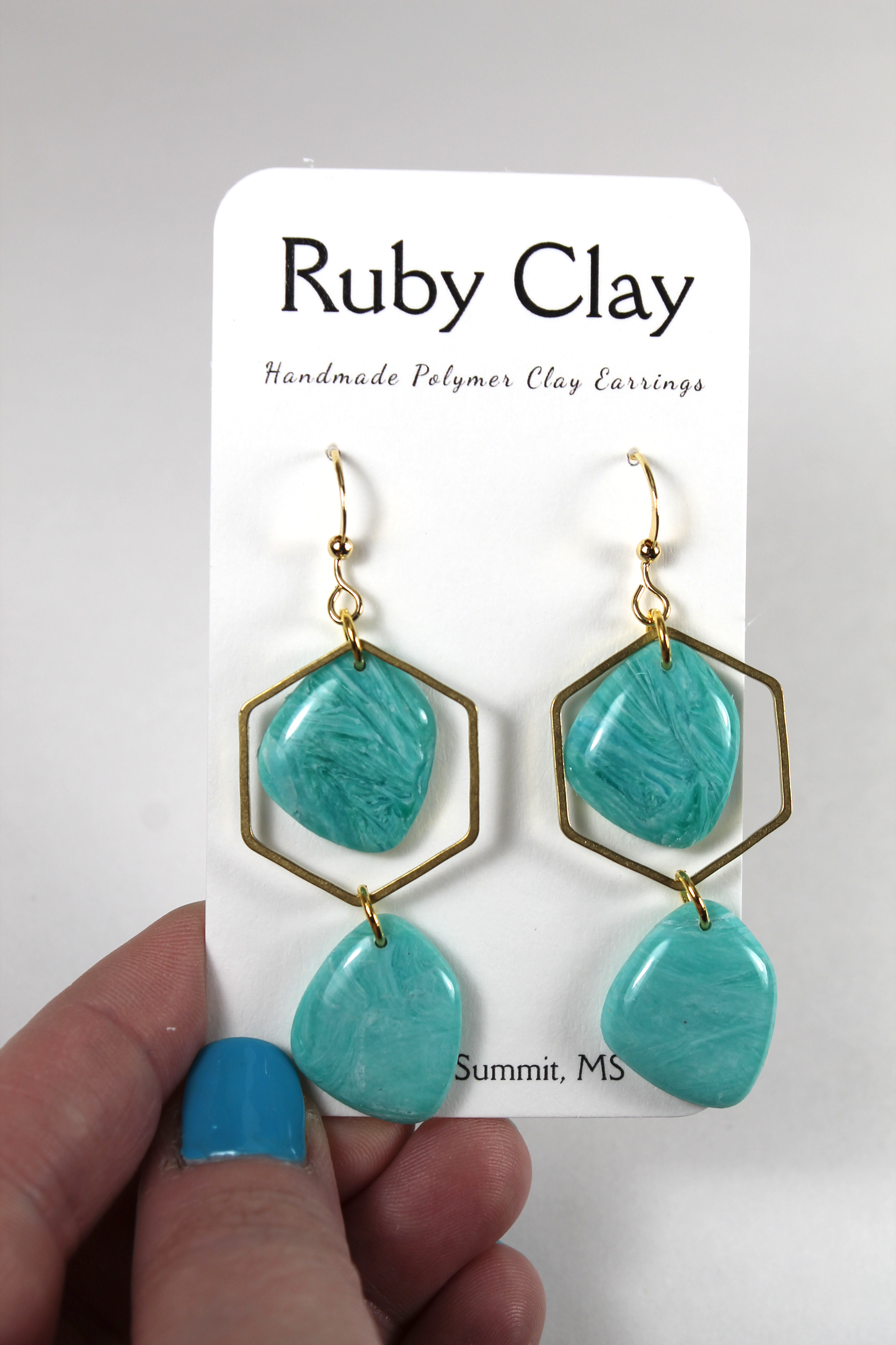 Hexagonal Gold Ocean Dangles