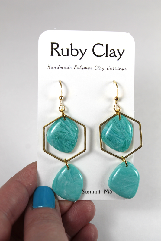 Hexagonal Gold Ocean Dangles