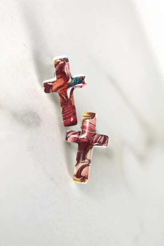 Stained Glass Cross Studs