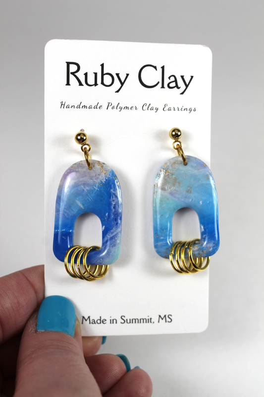 Ocean Gemstone w/ Gold Hoops