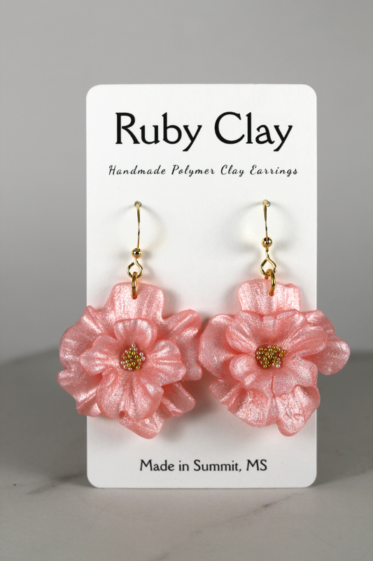 Metallic Pink Flower Dangles