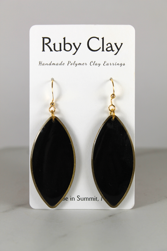 Golden Bezel Black Oval Dangles