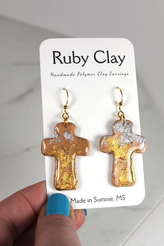 Gold Leaf Cross Dangles