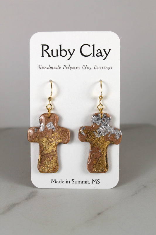 Gold Leaf Cross Dangles