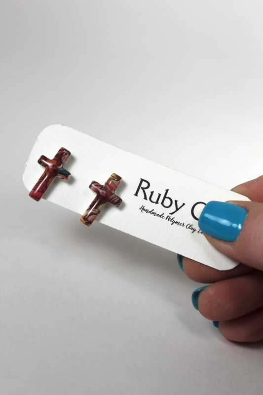Stained Glass Cross Studs