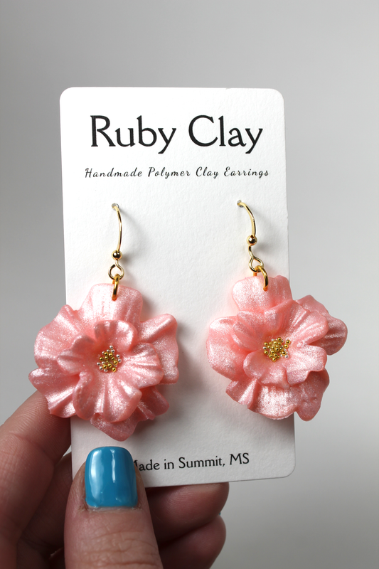 Metallic Pink Flower Dangles