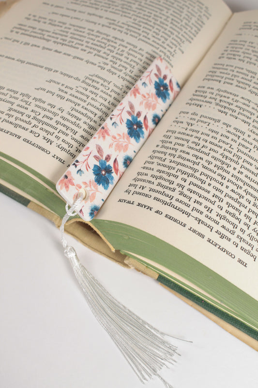 Blue Floral Bookmarks w/ Tassel