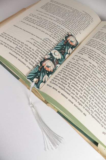 Dark Green Floral Bookmarks w/ Tassel