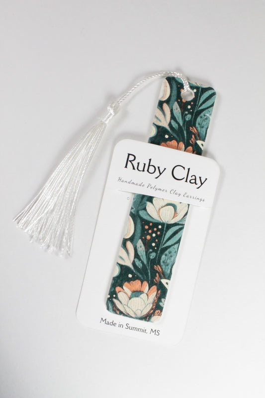 Dark Green Floral Bookmarks w/ Tassel