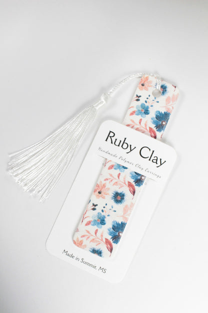 Blue Floral Bookmarks w/ Tassel