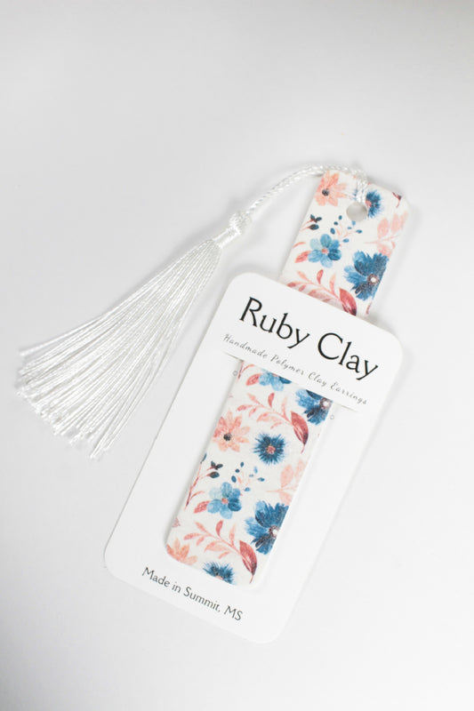 Blue Floral Bookmarks w/ Tassel
