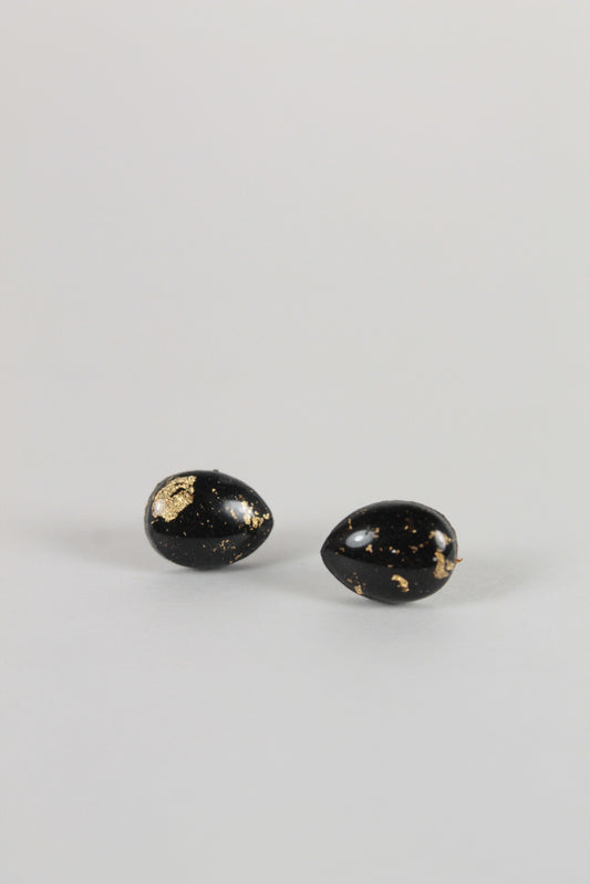 Black and Gold Teardrop Studs