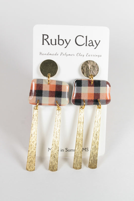 Plaid Golden Bar Dangles