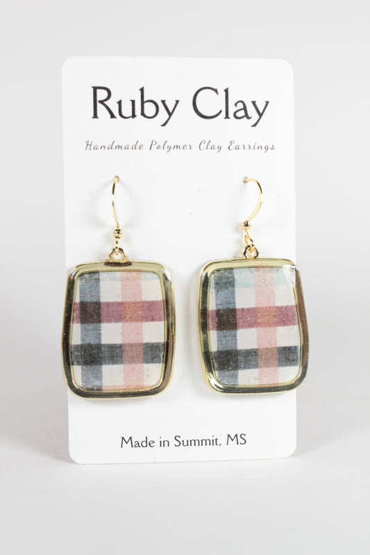 Maroon & Navy Plaid Dangles