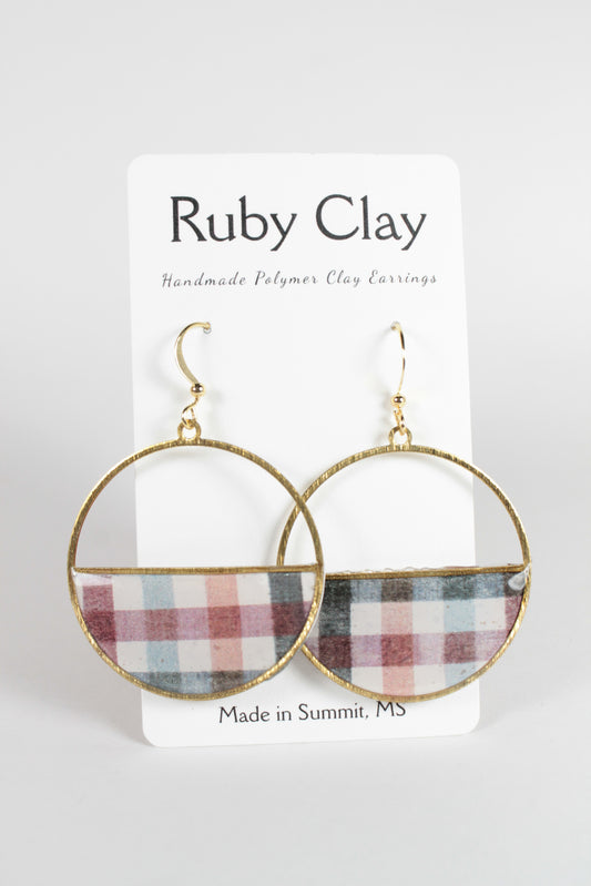 Maroon & Navy Plaid Half Circle