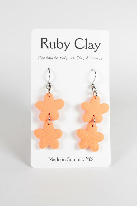 Neon Orange Flower Dangles