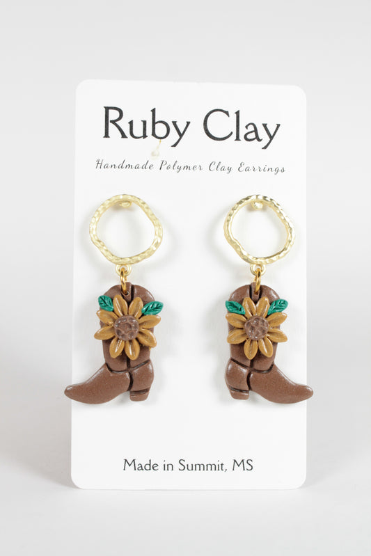 Cowboy Boot Sunflower Dangles
