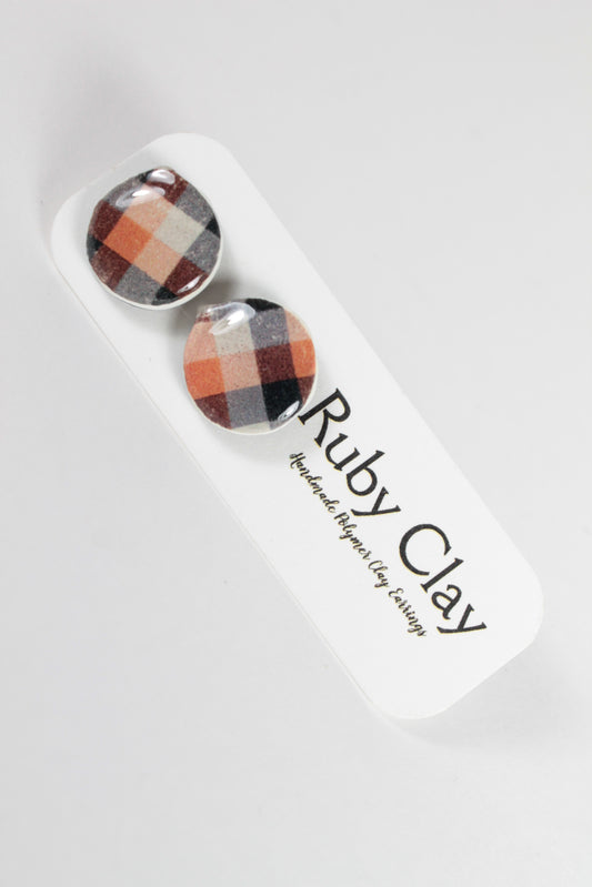 Black & Orange Plaid Studs