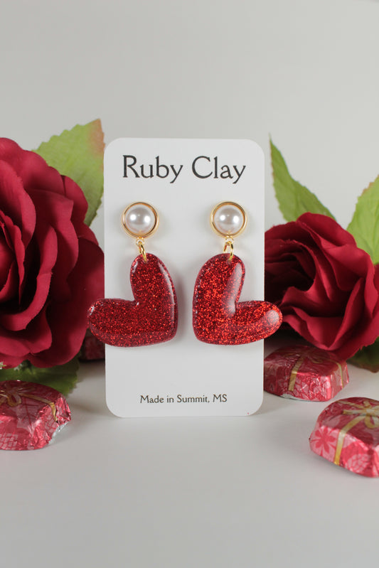 Red Glitter Hearts w/ Pearl