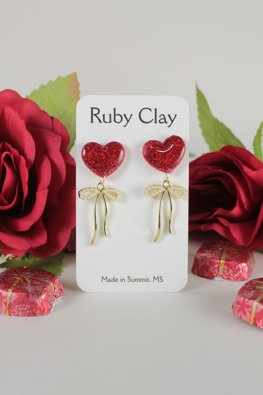 Red Golden Bow Dangles