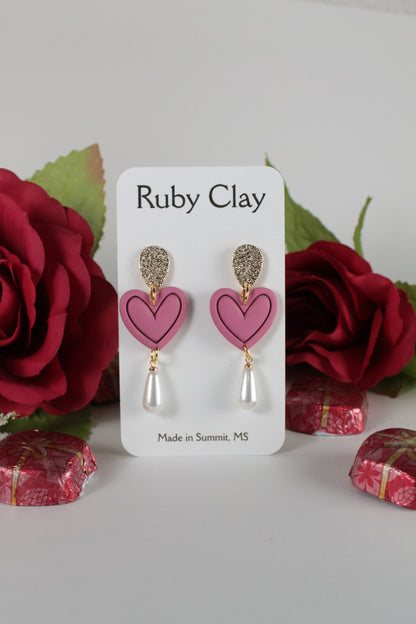 Heart Pearl Dangles (Pink & Red)
