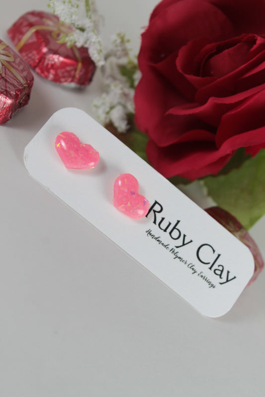 Pink Opal Heart Studs